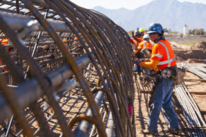 Rebar being installed at the Salt River Bridge for the South Mountain Freeway near Laveen, AZ.