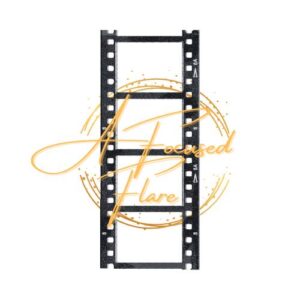 White background, digital photo frame with gold stylized lettering saying A Focused Flare.